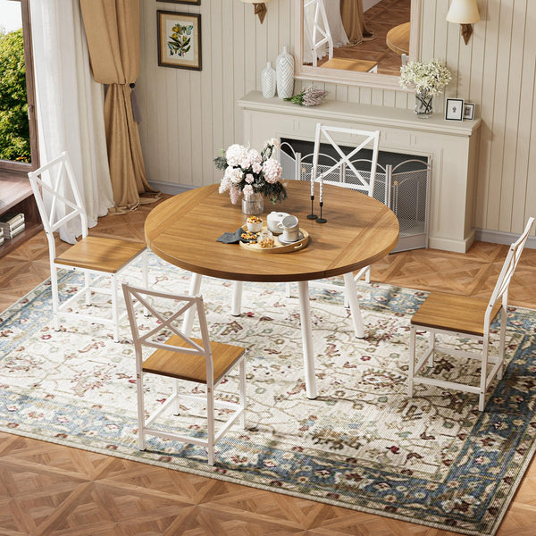 Drop-Leaf Round Dining Table Set for 4 with Chairs