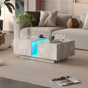LED Coffee Table with Storage & Sliding Drawers
