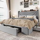 Velvet Storage Bed Frame with Charging Ports