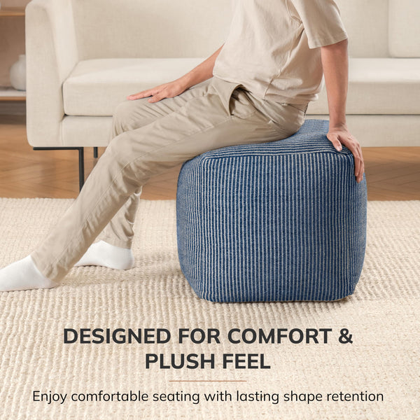 Square Pouf Ottoman Footrest – Cotton Polyester Floor Seating