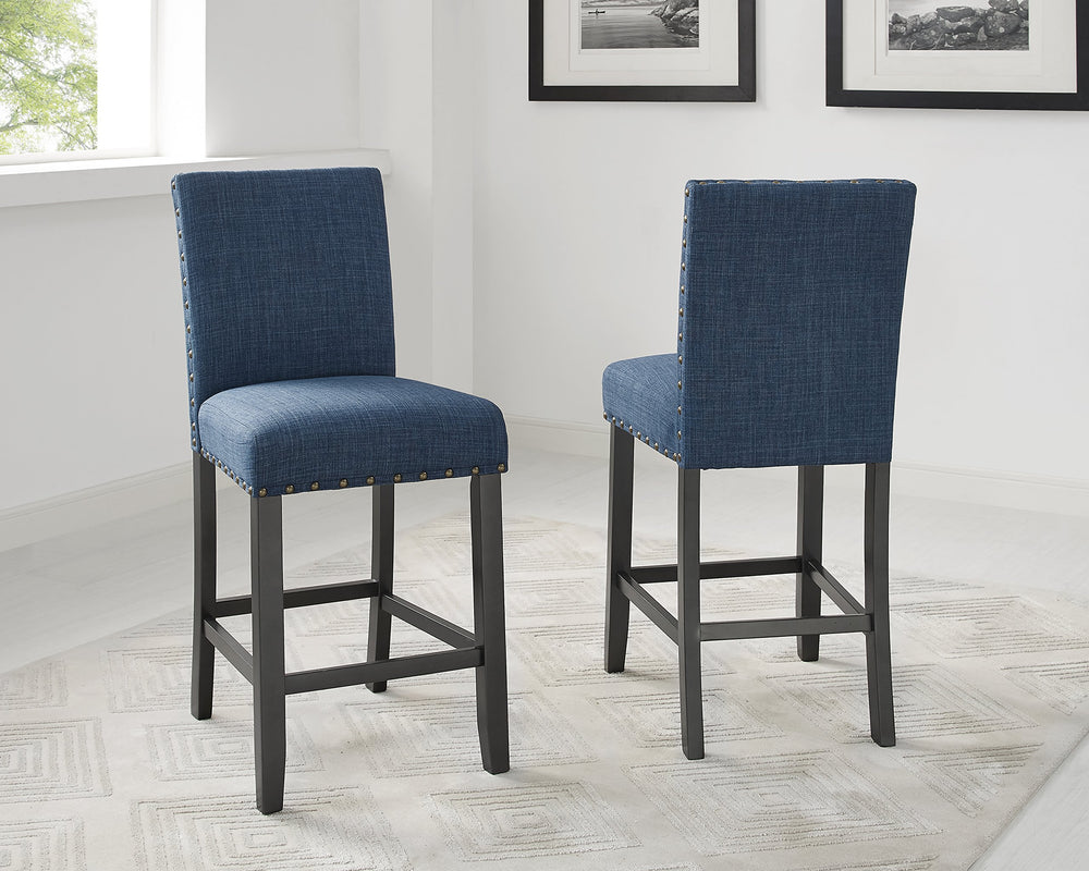 5-Piece Round Counter Height Dining Set with Fabric Nailhead Stools