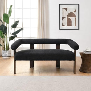 Modern Bouclé Fabric Loveseat – 2-Seater Sofa with Curved Armrests & Rubberwood Frame