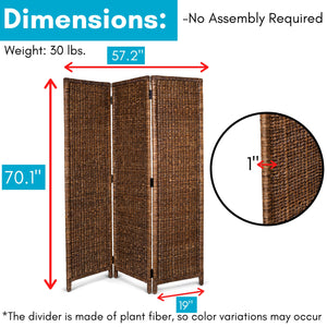 3 Panel Seagrass Room Divider – Foldable Privacy Screen