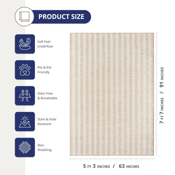 Indoor Outdoor Striped Area Rug – Polypropylene, UV-Resistant, Easy Clean