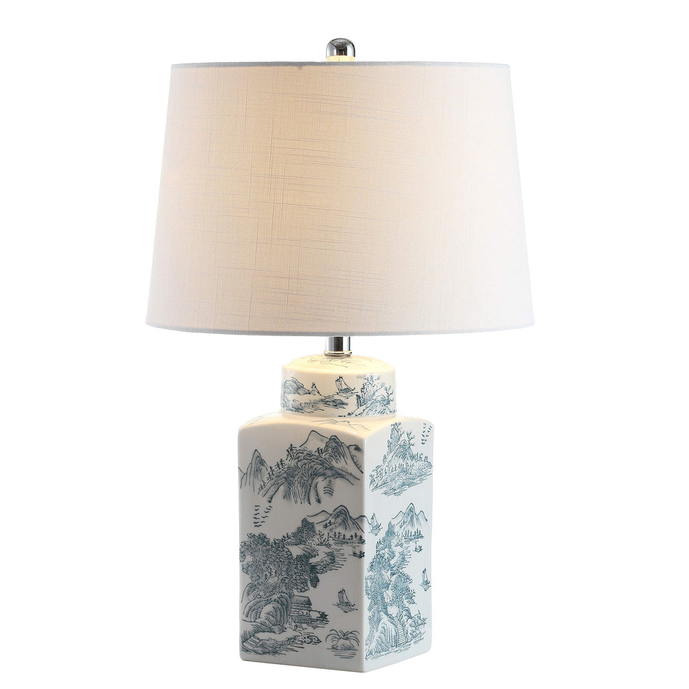 Chinoiserie Ceramic Table Lamp – Blue/White Square Ginger Jar