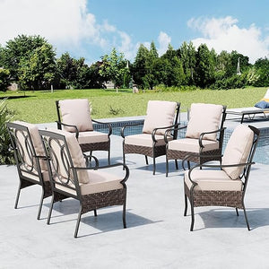 PE Rattan Patio Dining Chairs with Cushions & Metal Frame