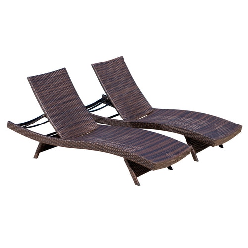 Outdoor Wicker Adjustable Chaise Lounge Chair Set, 2-Piece