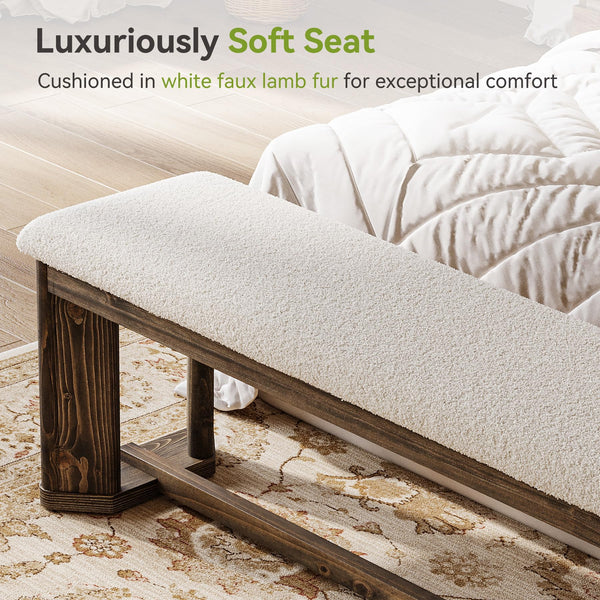 63" Upholstered Bench with Faux Lamb Fur Seat