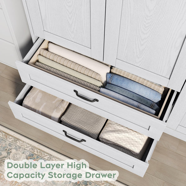 3-Door Wardrobe with Mirror, Drawers & Hanging Rod