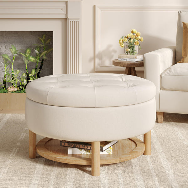 Round Velvet Storage Ottoman with Lift-Off Lid