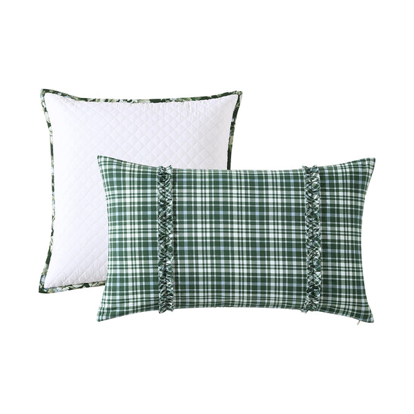 King Comforter Set 7-Piece Cotton Bedding – Reversible Floral Green