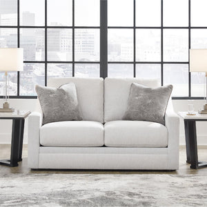 Contemporary Light Gray Loveseat with Accent Pillows