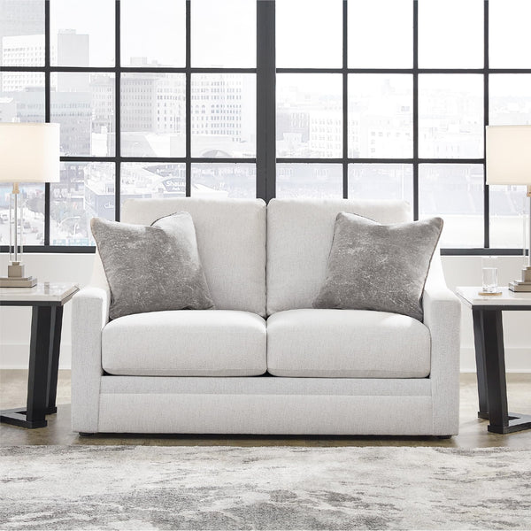 Contemporary Light Gray Loveseat with Accent Pillows
