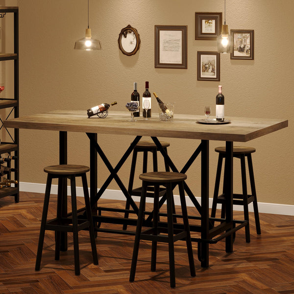 63-Inch Industrial Counter Height Bar Table with Metal Footrest