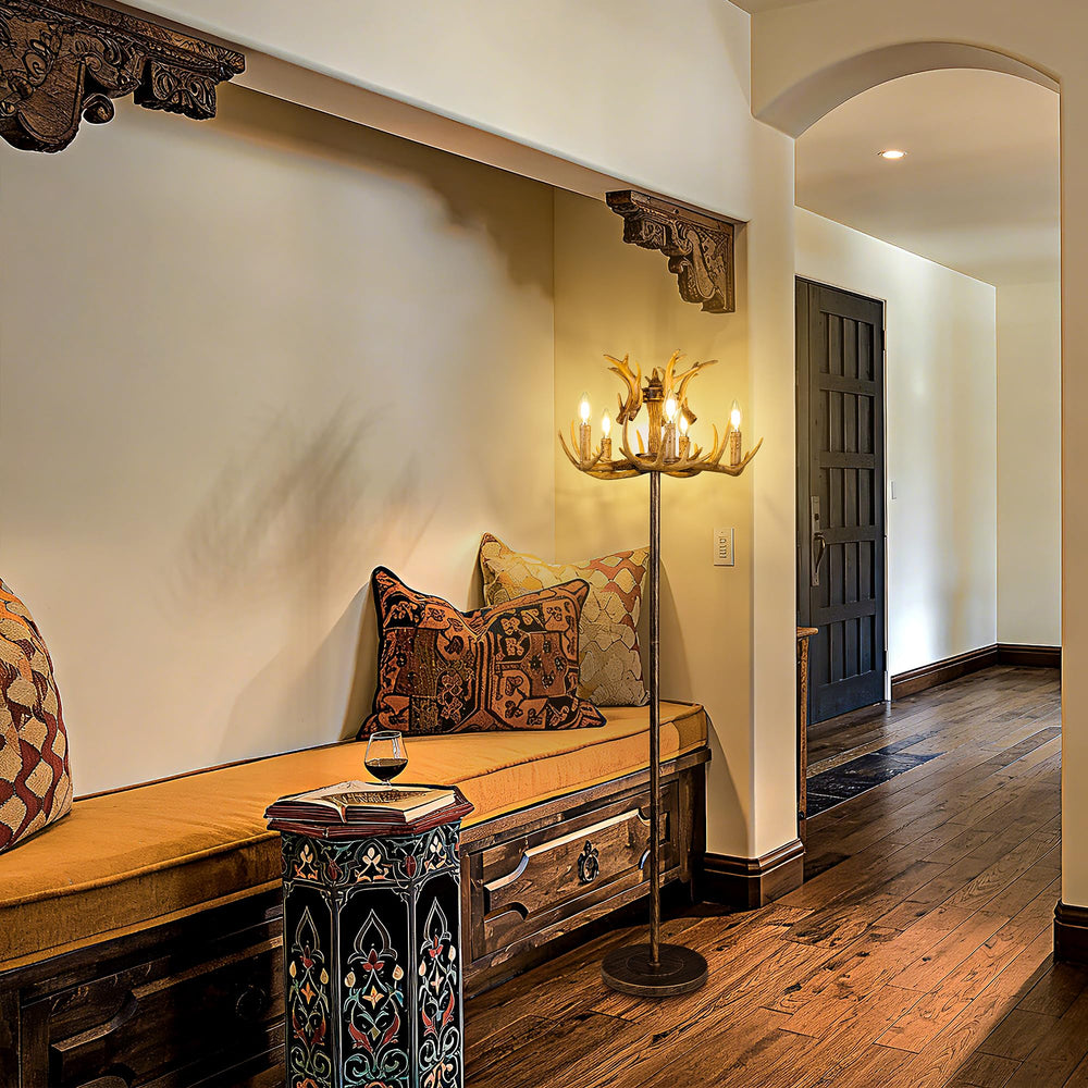 Bronze Antler Floor Lamp with 5-Light Candelabra