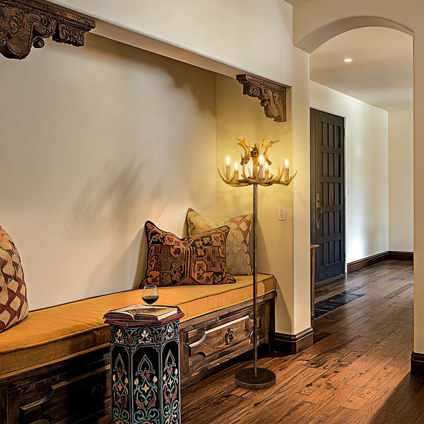 Bronze Antler Floor Lamp with 5-Light Candelabra