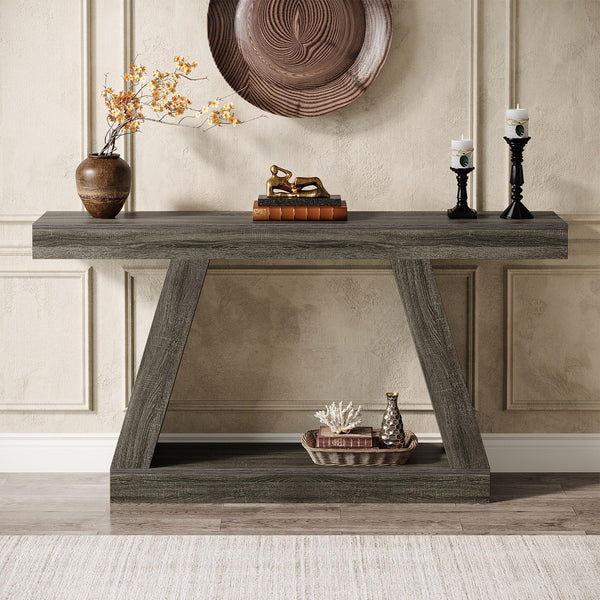 Farmhouse Console Table 55-Inch with Storage