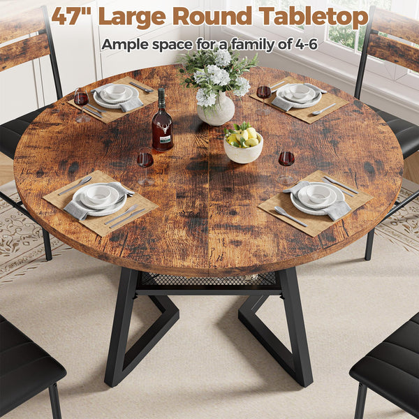 47.2" Round Dining Table with Storage Shelf