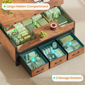 Lift Top Coffee Table Set with Storage & Ottoman Bench, 43"