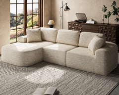 Modular Sectional Sofa with Chaise – Bouclé Upholstery, L-Shaped, Oatmeal Beige