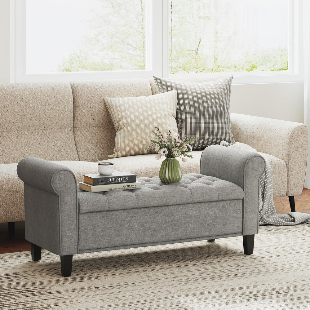 Storage Ottoman Bench with Rolled Arms & Hidden Storage