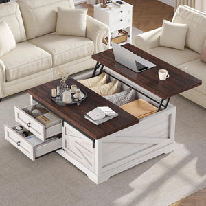 Lift Top Coffee Table with Storage, 39.4" Square, Farmhouse Style