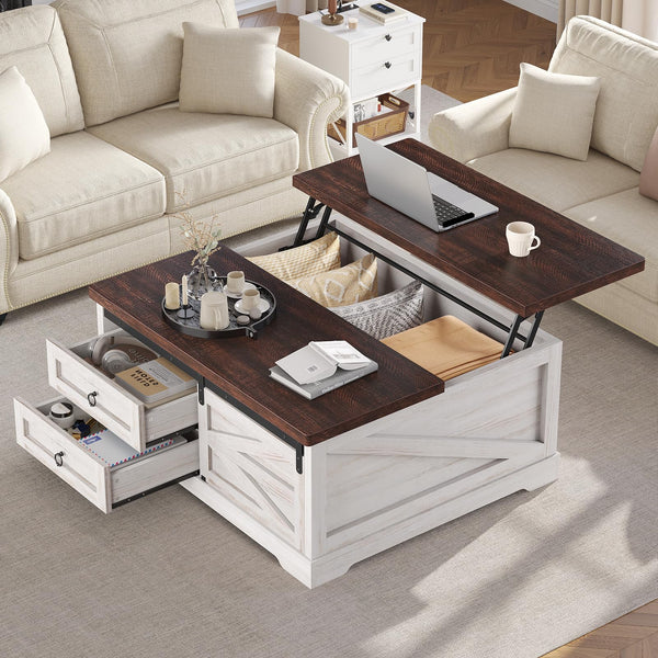 Lift Top Coffee Table with Storage, 39.4" Square, Farmhouse Style