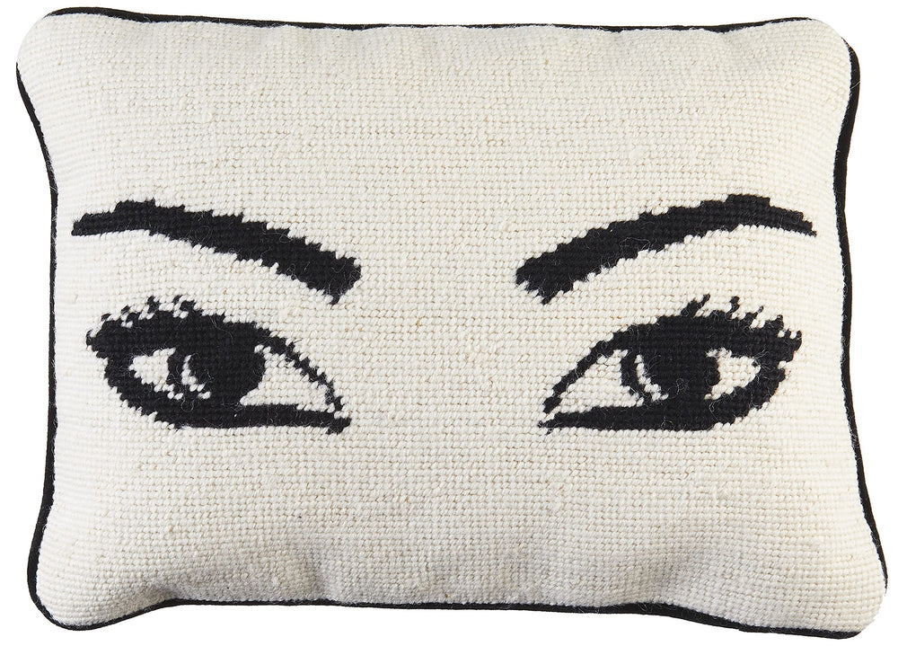 Wool Needlepoint Throw Pillow – Eyes Design, Natural