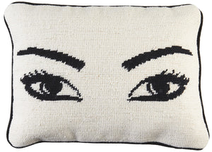 Wool Needlepoint Throw Pillow – Eyes Design, Natural