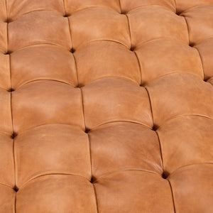 Large Square Tufted Leather Ottoman – Cognac Tan