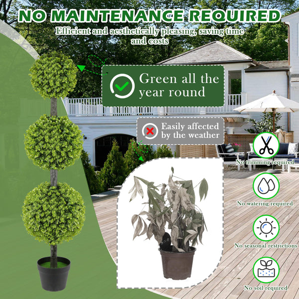 Artificial Topiary Ball Tree Set of 2 – 4FT Triple Ball Boxwood Trees