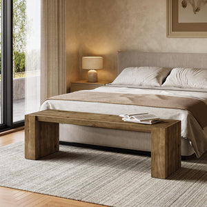 59-Inch Solid Wood Farmhouse Entryway Bench with Open Shelf