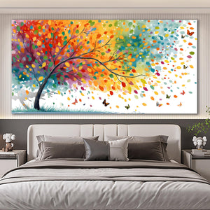 Tree of Life Canvas Wall Art – Colorful Butterfly Landscape, Multiple Sizes