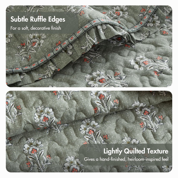 Reversible Vintage Floral Quilt Set with Shams – Queen & King