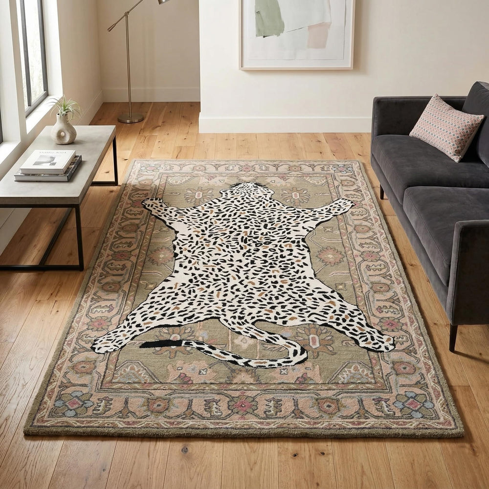 Leopard Print Wool Area Rug – Hand-Tufted, 5x8