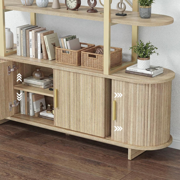 Arched Cabinet Bookshelf with Sliding Tambour Doors