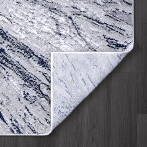 Abstract Grey Blue Washable Area Rug