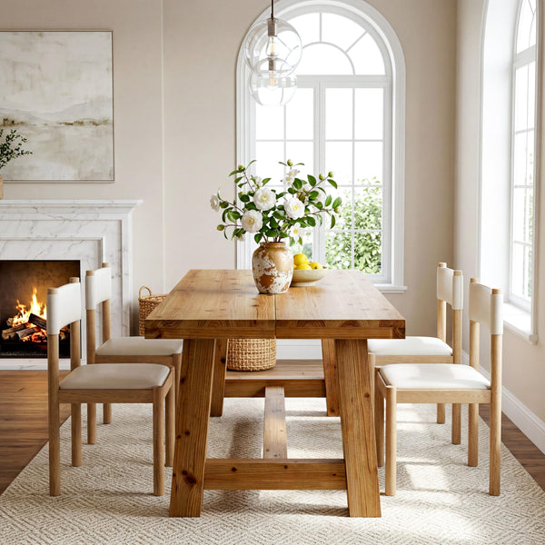 63-Inch Solid Wood Farmhouse Dining Table