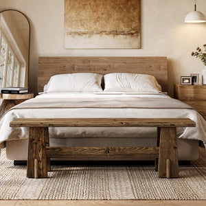 59" Solid Wood Farmhouse Bench