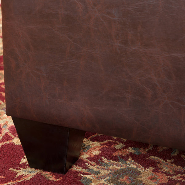 Leather Storage Ottoman with Double-Door Lid, Chocolate Brown