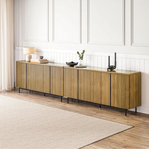 63" Sideboard Buffet Cabinet Set of 2 with Fluted Doors – Camel