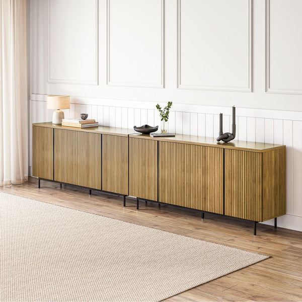 63" Sideboard Buffet Cabinet Set of 2 with Fluted Doors – Camel