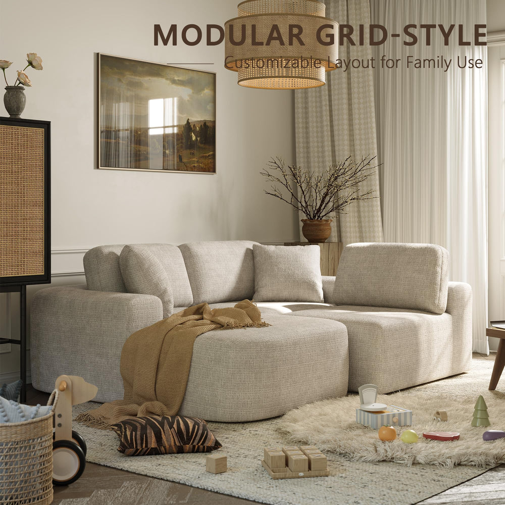 Modular Sectional Sofa with Chaise – Bouclé Upholstery, L-Shaped, Oatmeal Beige