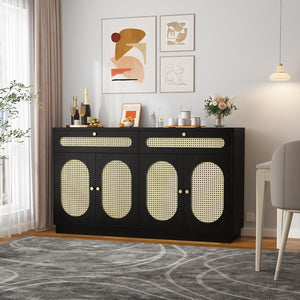 60" Buffet Sideboard Cabinet with Drawers & Wave Doors