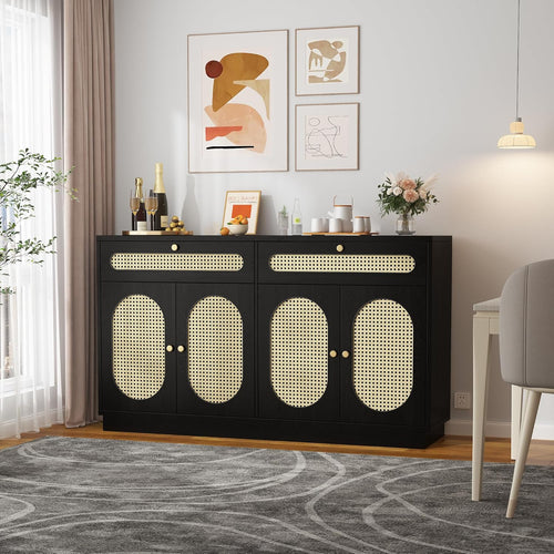 60" Buffet Sideboard Cabinet with Drawers & Wave Doors