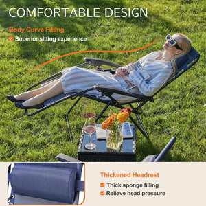Zero Gravity Outdoor Lounge Chair Set of 2 with Cup Holder & Adjustable Pillow