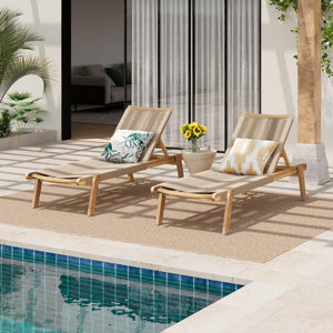 Outdoor Wood Chaise Lounge Set of 2 with Rope Seating