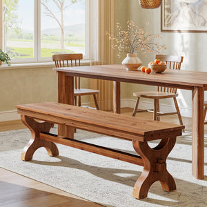 Solid Wood Entryway Bench – 55" Farmhouse Style