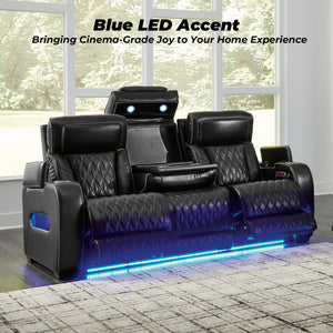 Power Reclining Sofa with Adjustable Headrest & LED Lighting