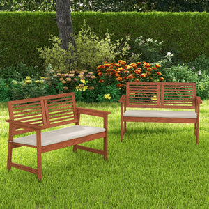 2-Person Outdoor Wood Patio Bench with Cushion
